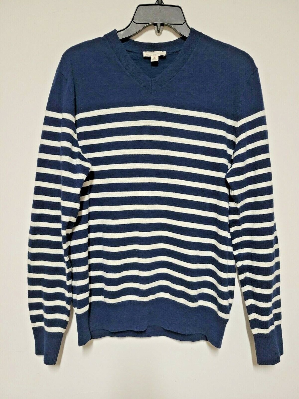 GAP Womens Navy White Striped Long Sleeve V Neck Pullover Sweater Size M